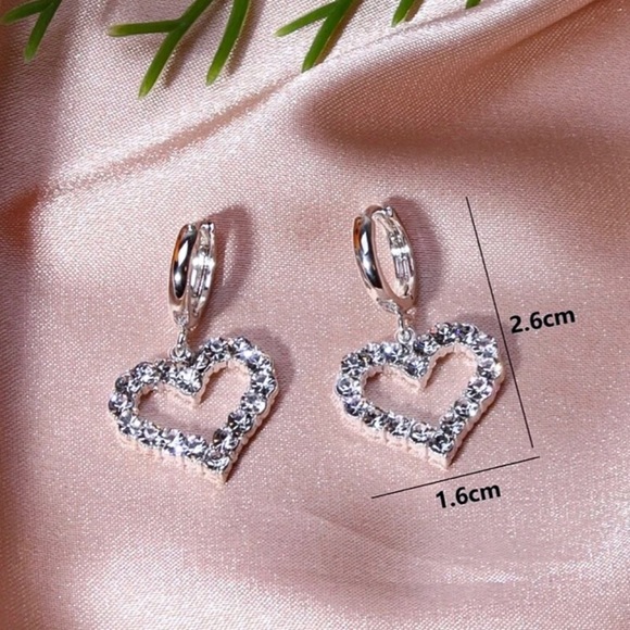 Any 3/$25! Silver Crystal Pave Heart Huggie Hoop Earrings - Picture 4 of 6